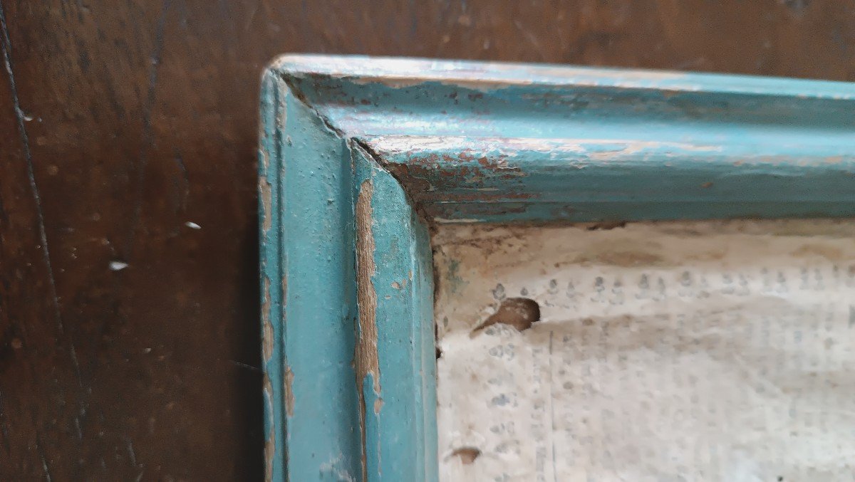 Antique 18th Century Light Blue Lacquered Cartagloria Frame-photo-1