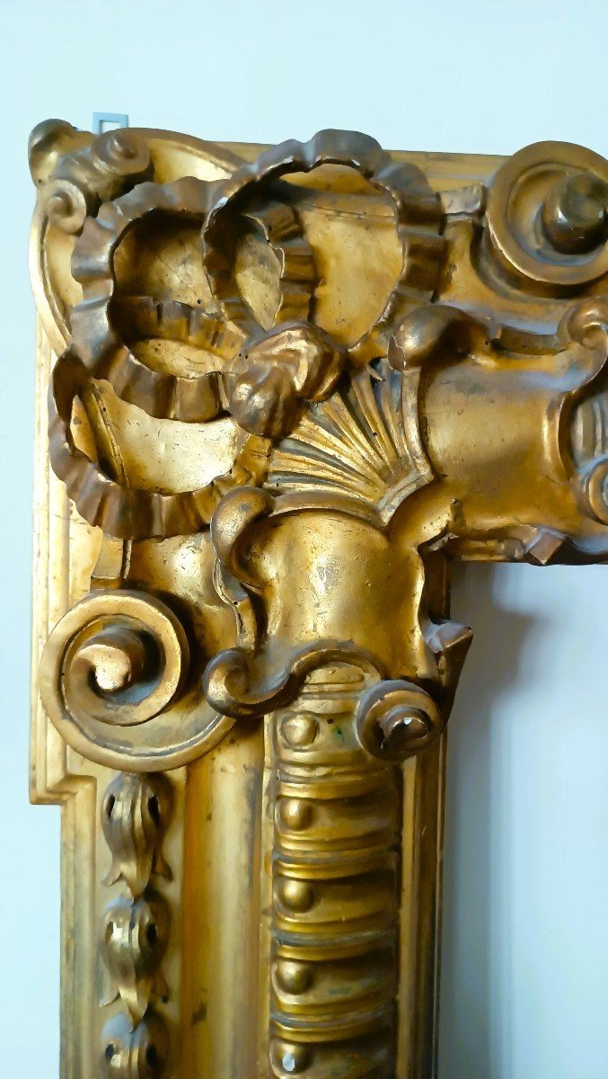 Grand Cadre En Bois Sculpté Et Doré Du 19ème Siècle-photo-2