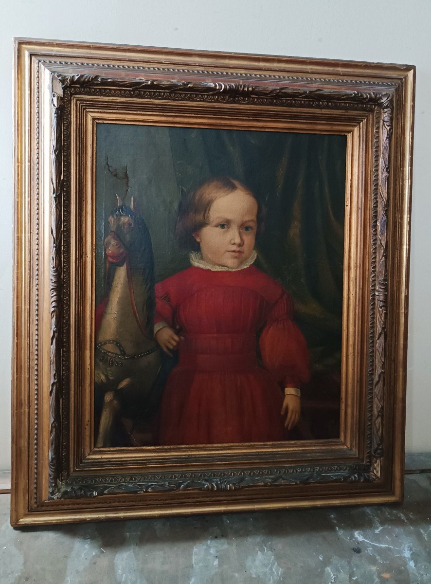 Peinture à l'Huile Sur Toile Portrait Milieu 19ème Siècle - Ecole Allemande-photo-3