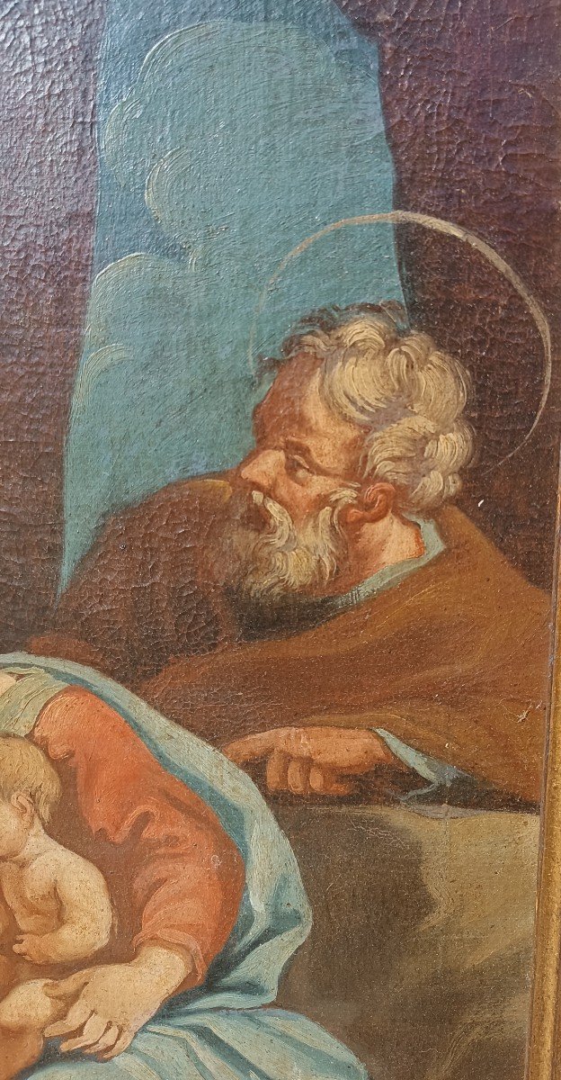 Peinture Ancienne à l'Huile Sur Toile - Sainte Famille - Ecole Italienne 18ème Siècle-photo-2