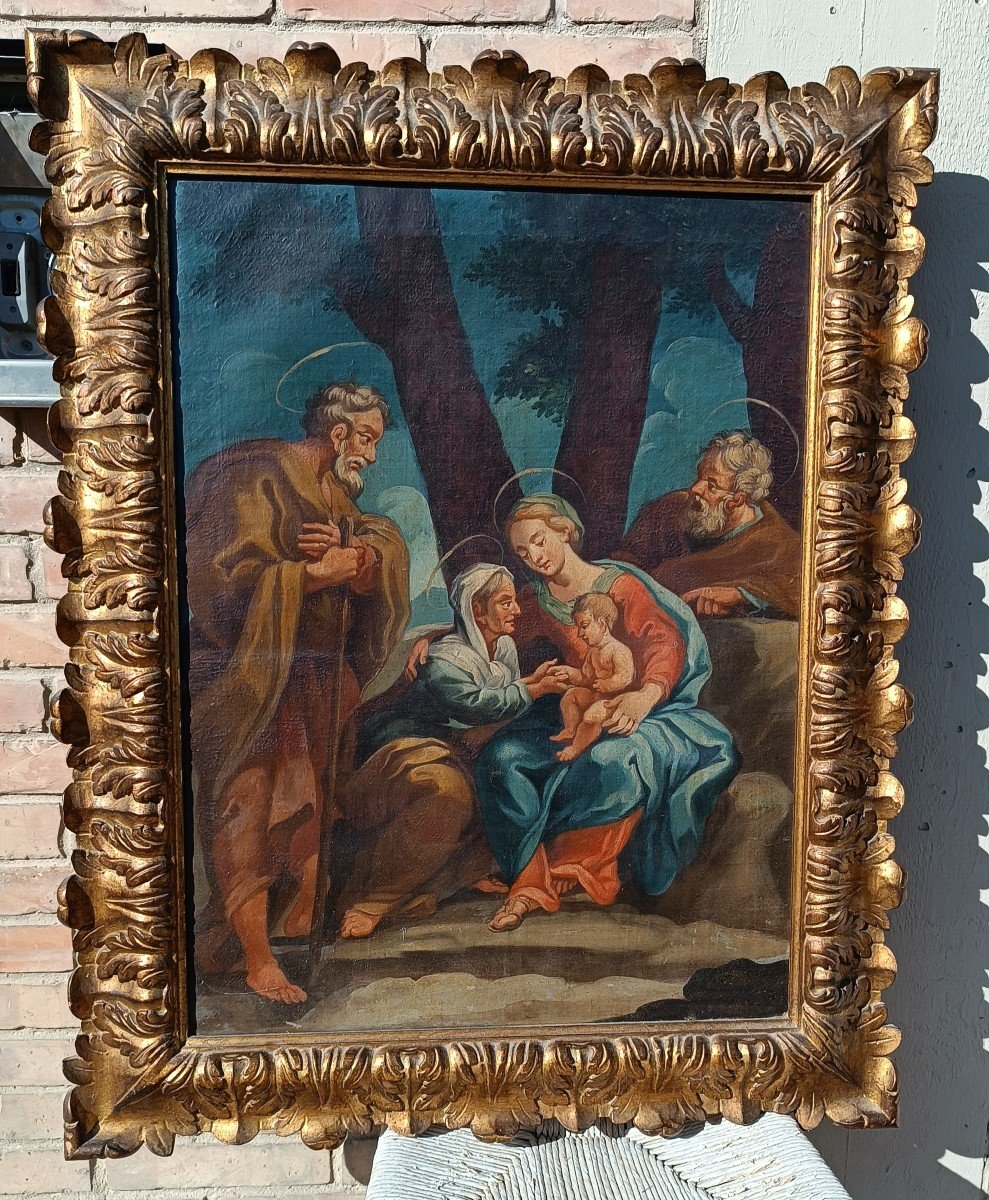 Peinture Ancienne à l'Huile Sur Toile - Sainte Famille - Ecole Italienne 18ème Siècle