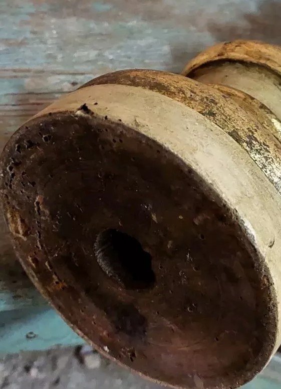 Antique 19th Century Wooden Candlestick With Golden Lacquer-photo-1