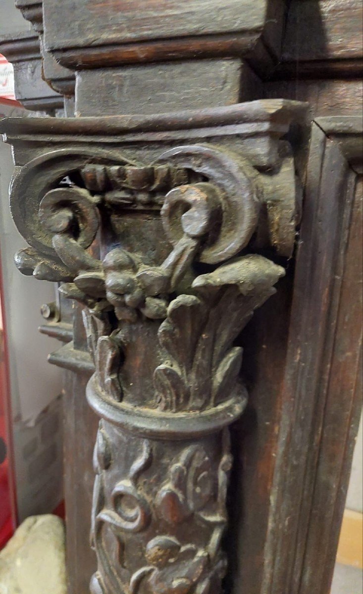 Grande Cheminée, Cadre Sculpté De Style Renaissance, Italie 17ème Siècle-photo-4