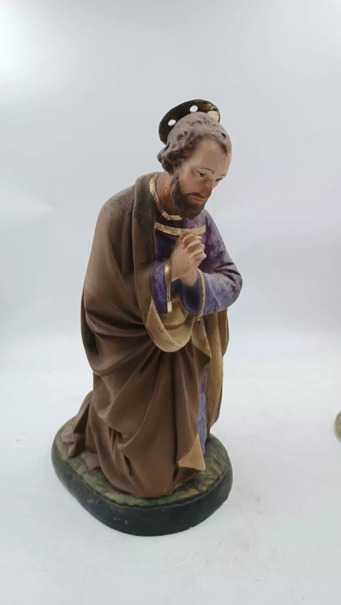 Grande Crèche En Plâtre Peint De Saint Joseph Du Début Des Années 1900-photo-2