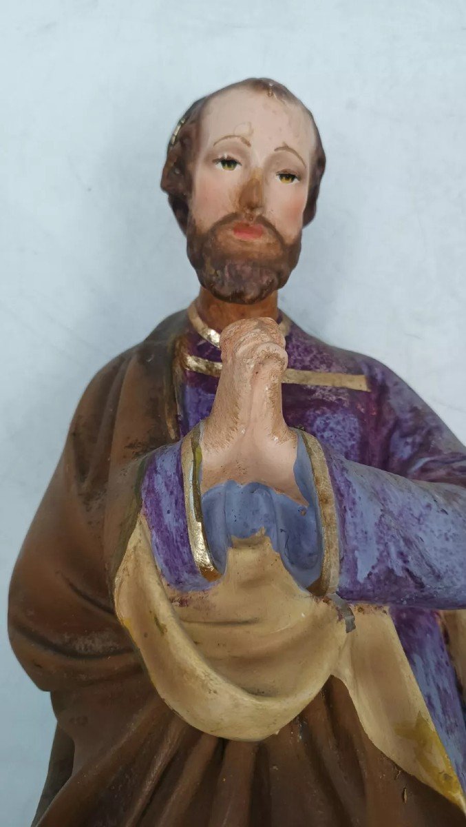 Grande Crèche En Plâtre Peint De Saint Joseph Du Début Des Années 1900-photo-2