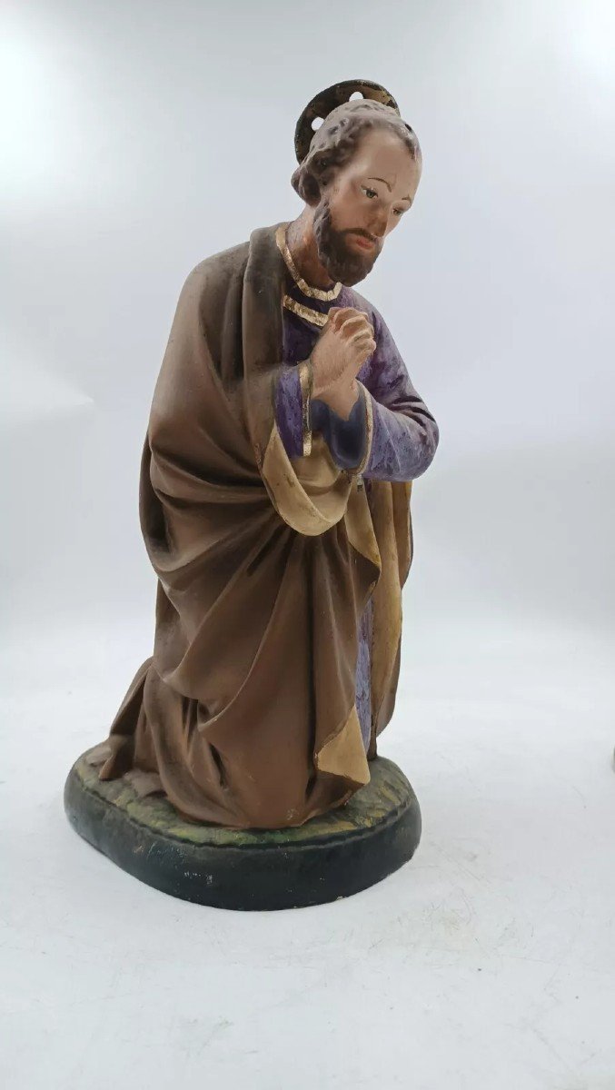 Grande Crèche En Plâtre Peint De Saint Joseph Du Début Des Années 1900