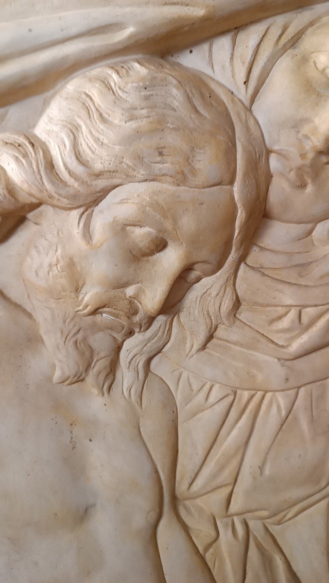 Grand Plaque En Stuc Bas-relief En Carrelage Madone Avec Le Christ-photo-2