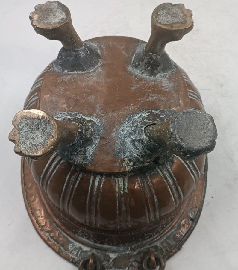 Embossed Copper Basin With Feral Feet Brass Origin Of Tuscany 17th Century-photo-6