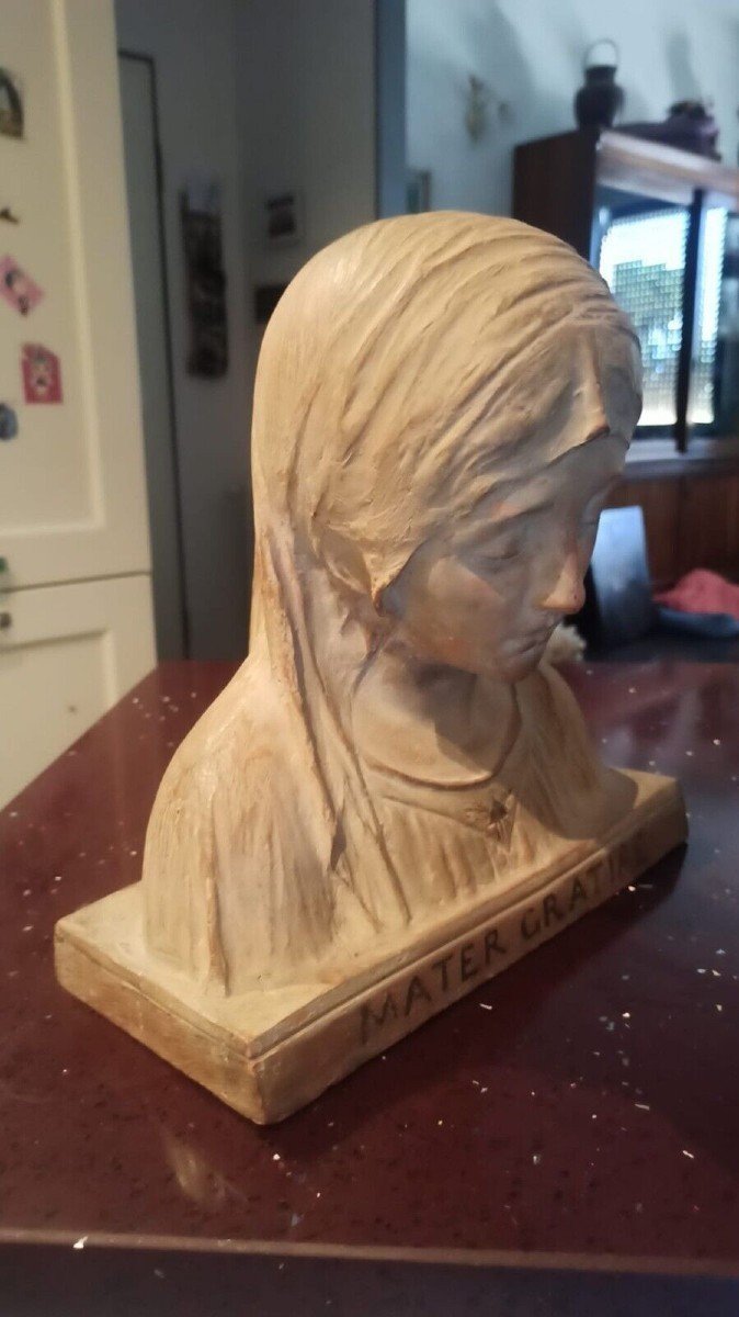 Terracotta Sculpture Bust Virgin Mary Signed A.neri Beginning -photo-3