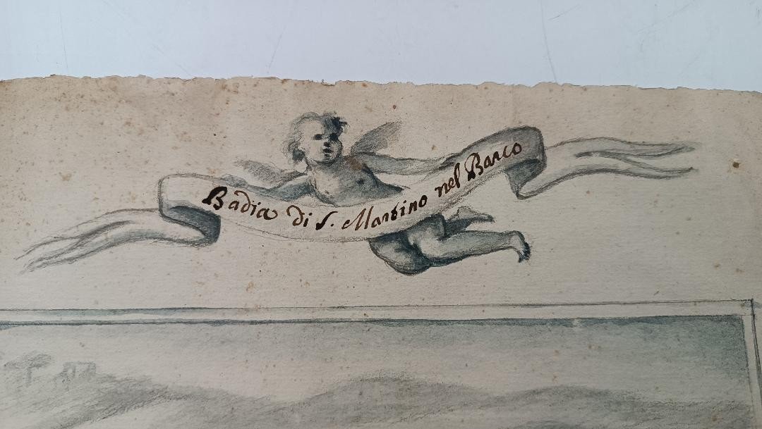 Antique Pencil Watercolor Drawing 18th Century Tuscan School "badia San Martino-photo-2