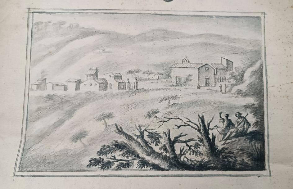 Antique Pencil Watercolor Drawing 18th Century Tuscan School "badia San Martino-photo-4