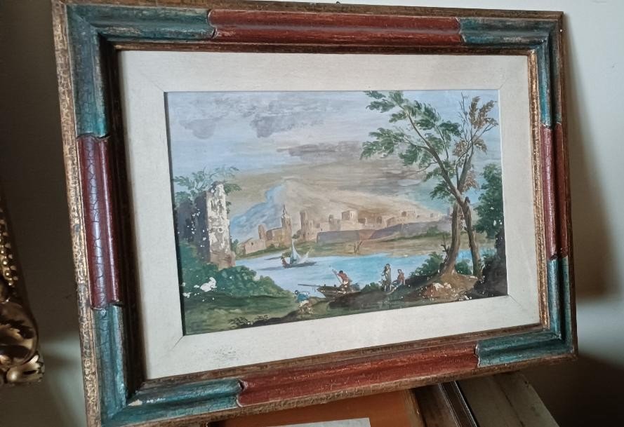 Aquarelle Antique école Italienne Du 18ème Siècle-photo-2
