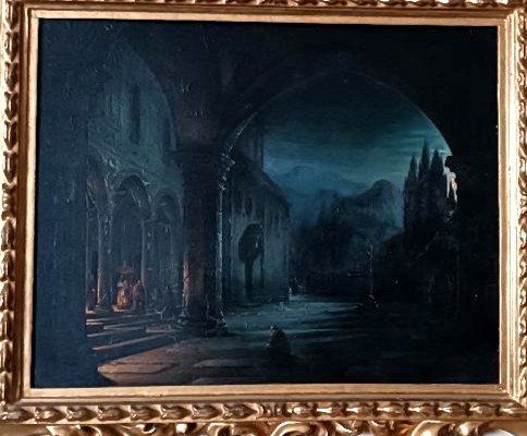 Peinture à l'Huile Sur Bois, Nuit, Couvent, Florence, Milieu Du XIXe Siècle - Fabio Borbottoni -photo-4