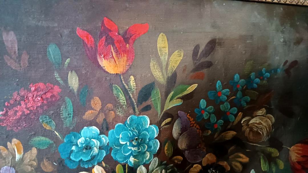 tableau ancien - vase aux fleurs nature morte début 19ème école française-photo-4
