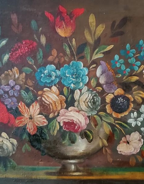 tableau ancien - vase aux fleurs nature morte début 19ème école française-photo-7