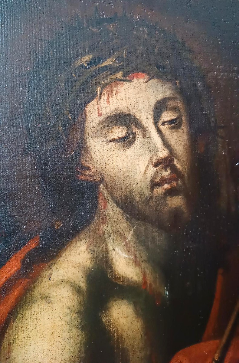 Peinture à l'Huile Ancienne Sur Toile Christ école Italienne Du 17ème Siècle-photo-3