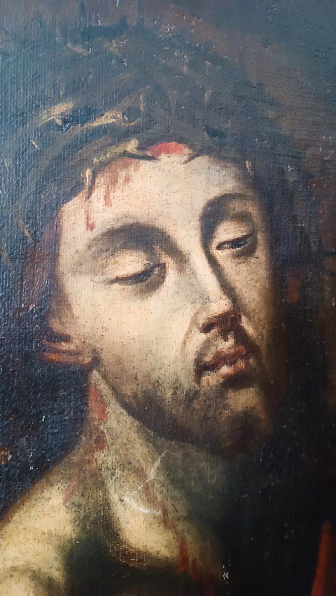 Peinture à l'Huile Ancienne Sur Toile Christ école Italienne Du 17ème Siècle-photo-4