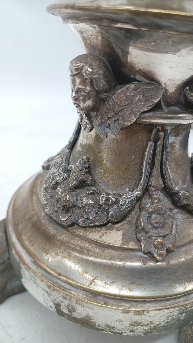 Pair Of Early 19th Century Empire Style Silvered Bronze Candlesticks-photo-6