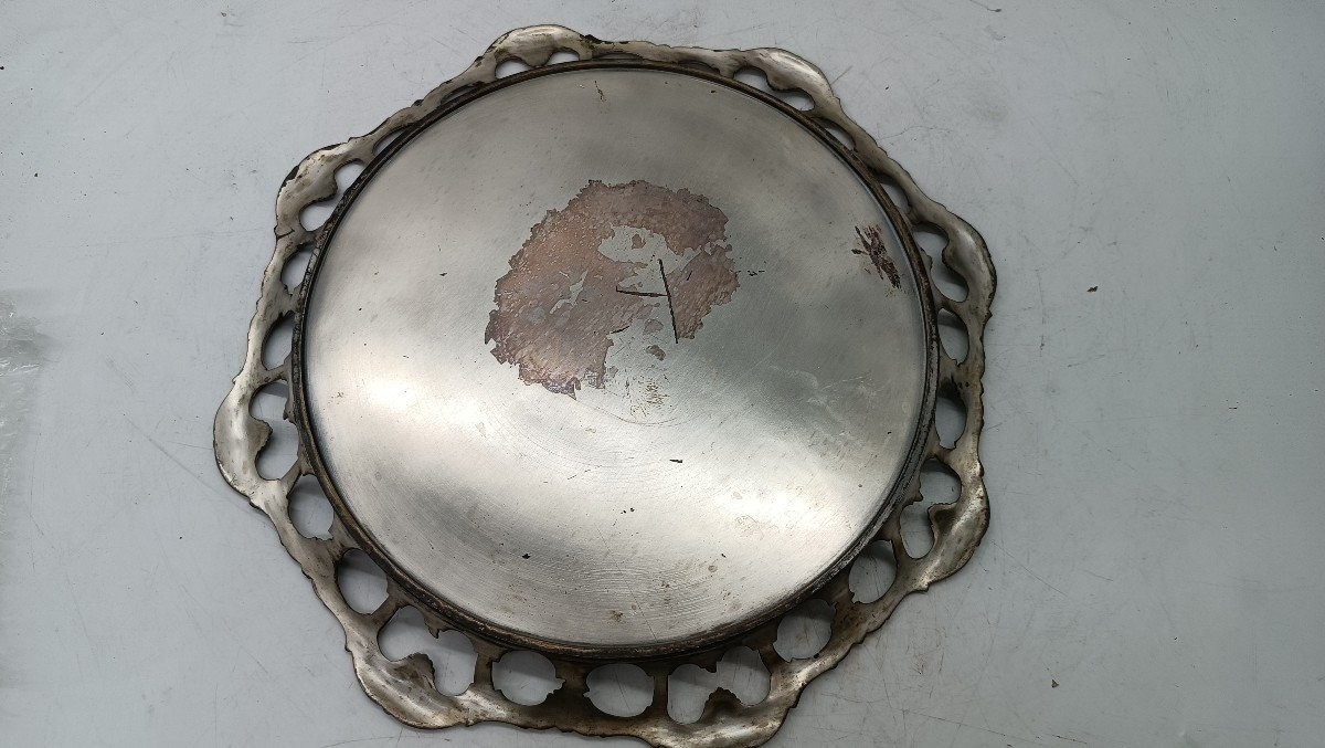 Plateau Avec Carafe Et 6 Verres En Verre Et Métal Argenté d'époque Art Nouveau-photo-8