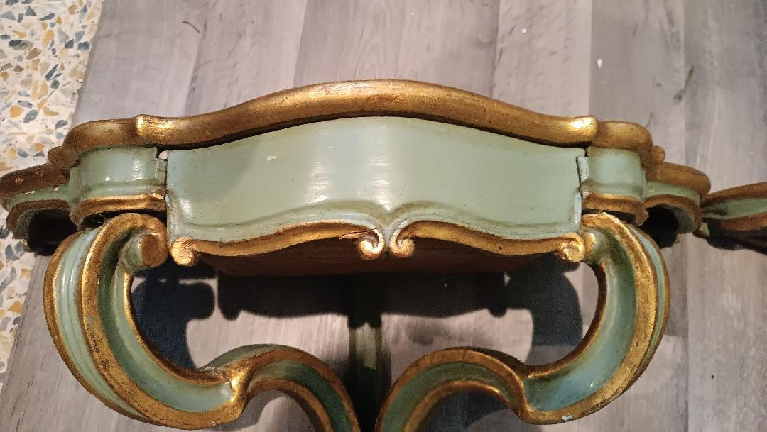 Pair Of Drop-shaped Consoles To Be Hanged, Lacquered And Gilt, Early 1900s-photo-2