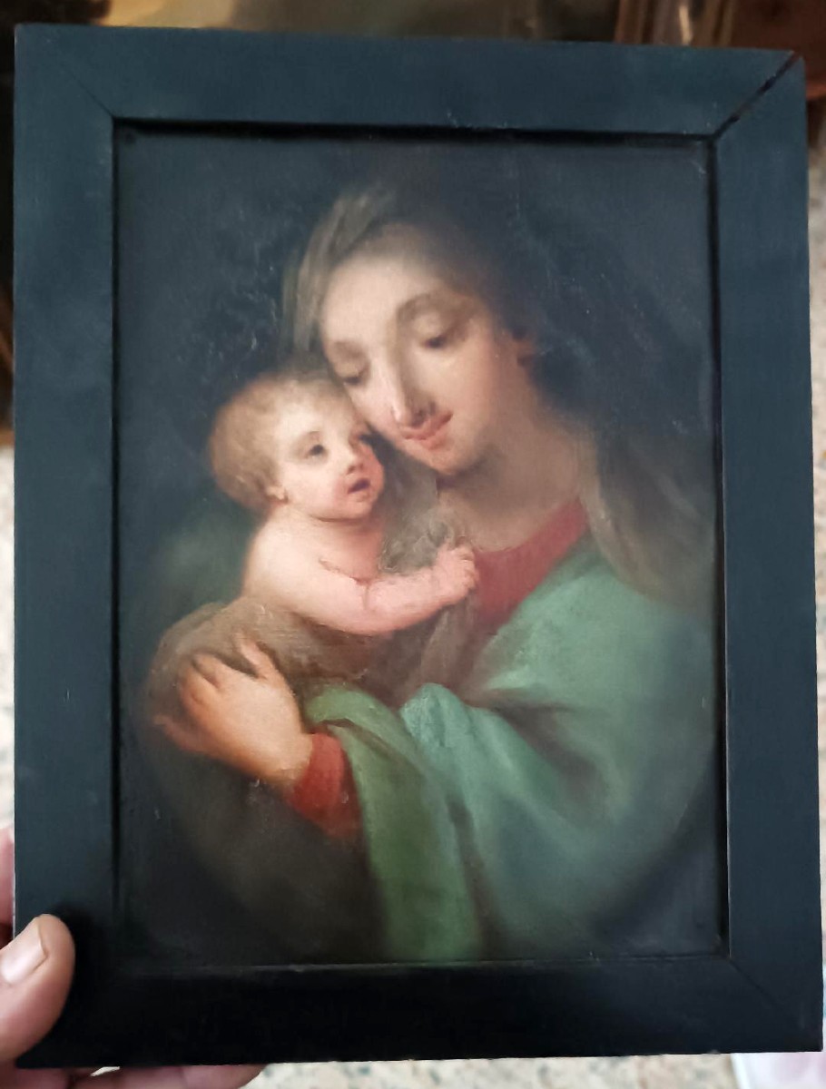 Ancient Painting On Copper - Madonna With Child - Italian School-photo-2
