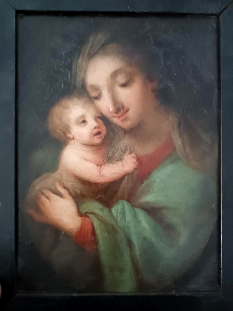 Ancient Painting On Copper - Madonna With Child - Italian School-photo-3