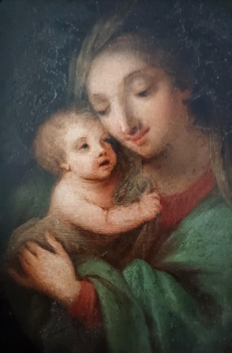 Ancient Painting On Copper - Madonna With Child - Italian School-photo-2