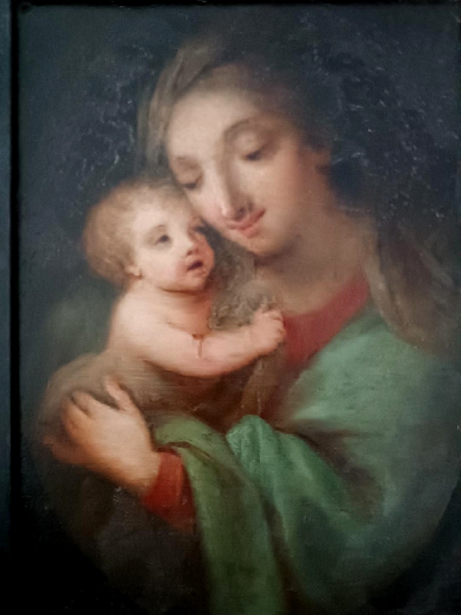 Ancient Painting On Copper - Madonna With Child - Italian School-photo-3