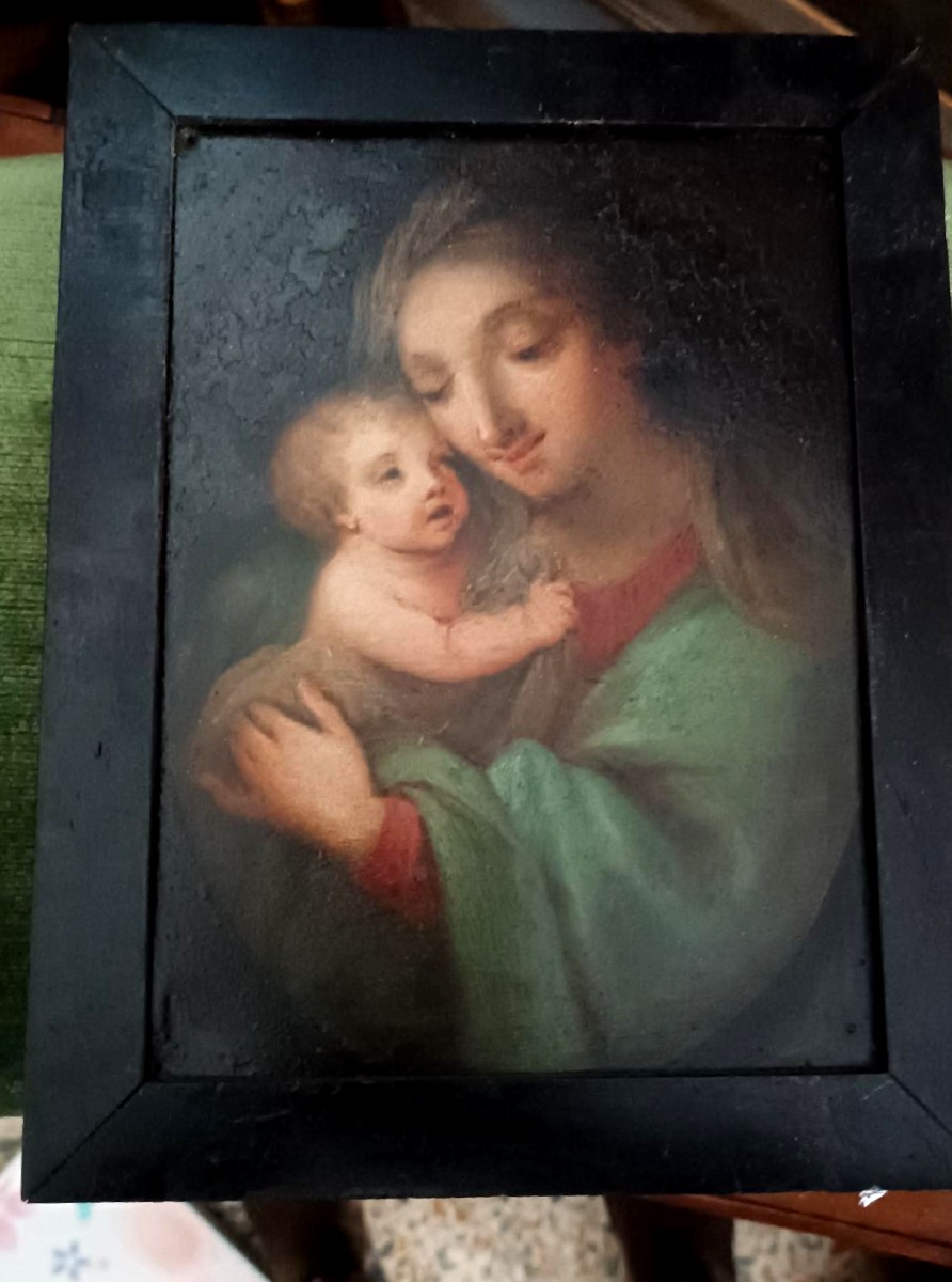 Ancient Painting On Copper - Madonna With Child - Italian School-photo-6