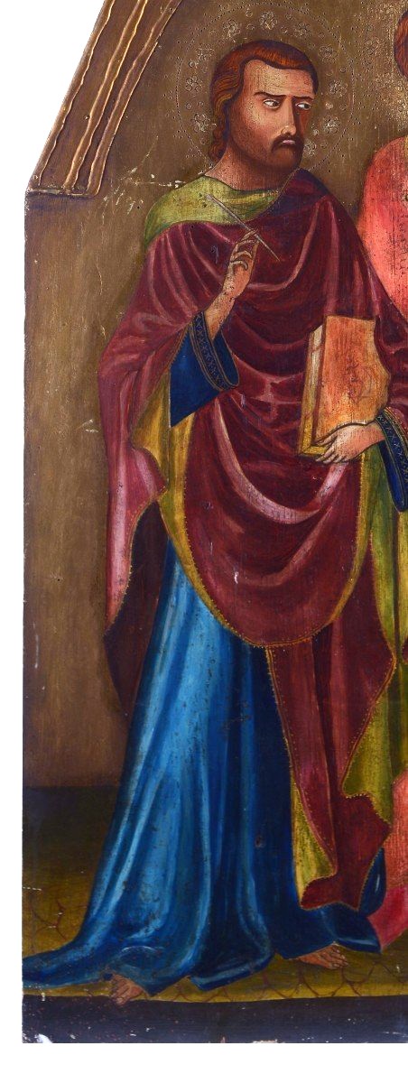 Old Tempera Painting On Panel With Saints, 19th Century-photo-2