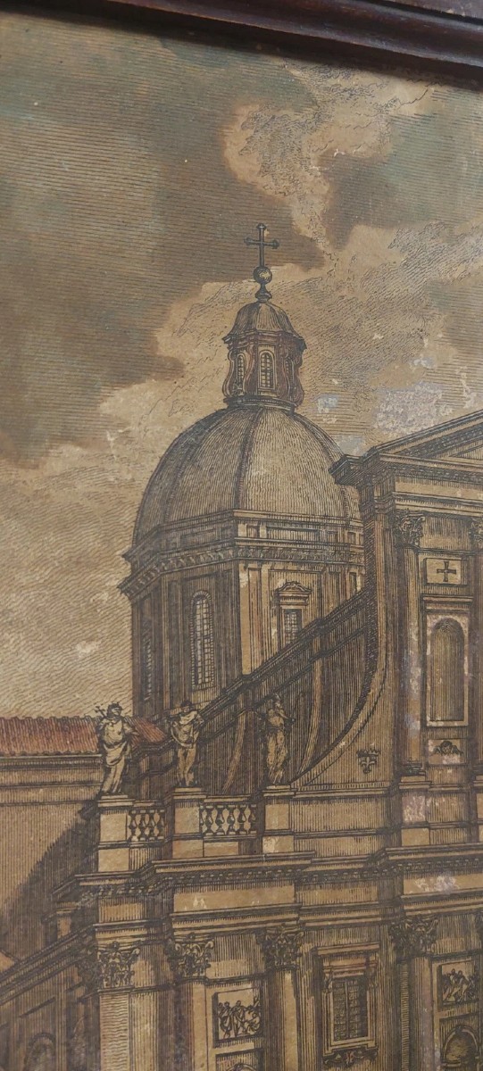 Gravure Aquarelle San Giovanni Dei Fiorentini XVIIIe Siècle D.montagu-photo-1