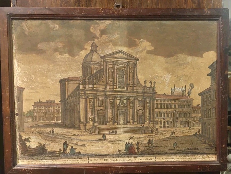 Gravure Aquarelle San Giovanni Dei Fiorentini XVIIIe Siècle D.montagu