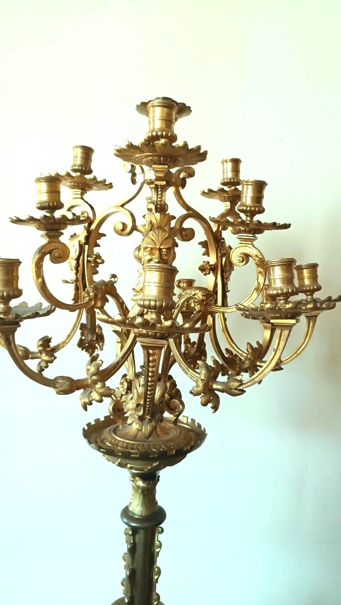 Large Mercury-gilt Bronze Candlestick, 15 Lights, Second Half Of The 19th Century-photo-2