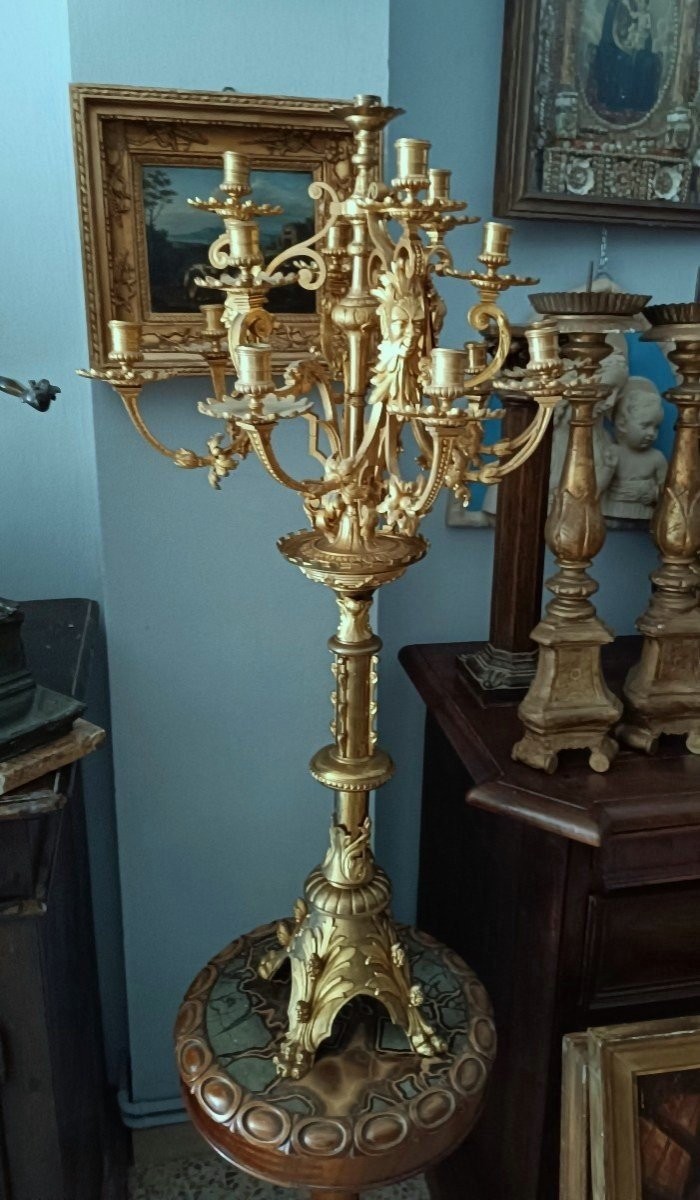 Large Mercury-gilt Bronze Candlestick, 15 Lights, Second Half Of The 19th Century-photo-8