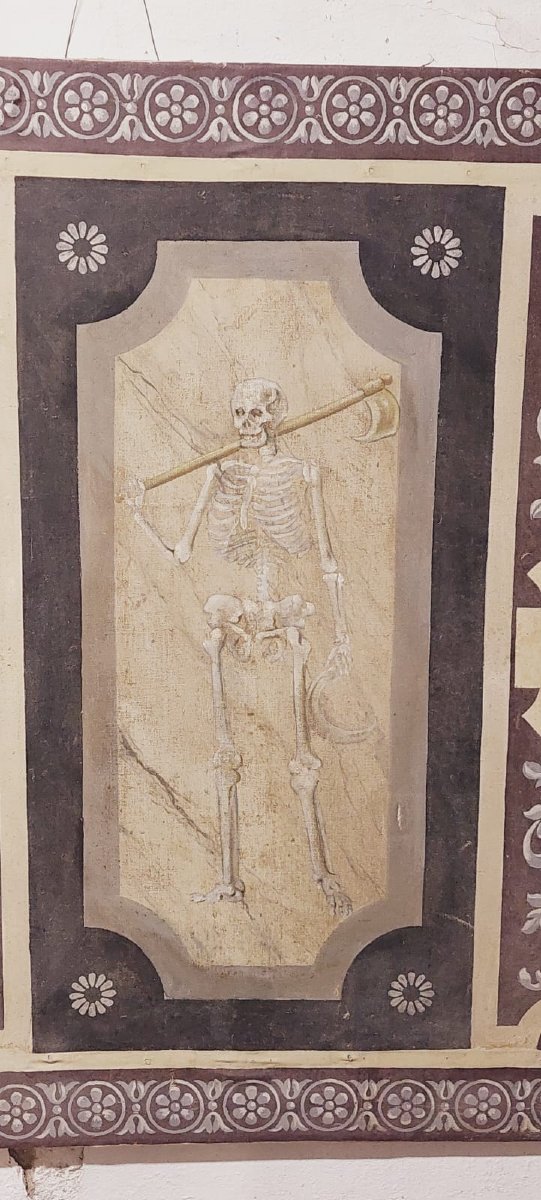 Memento Mori Large Skeleton Painted In Tempera On Canvas 18th Century. Italy-photo-2