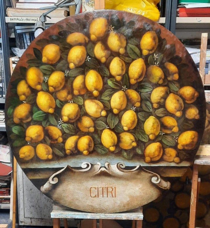 Oil Painting On Canvas, Lemons, 17th Century Style, Italian Painter - Diameter 100 Cm-photo-2