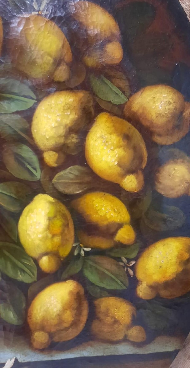 Oil Painting On Canvas, Lemons, 17th Century Style, Italian Painter - Diameter 100 Cm-photo-4