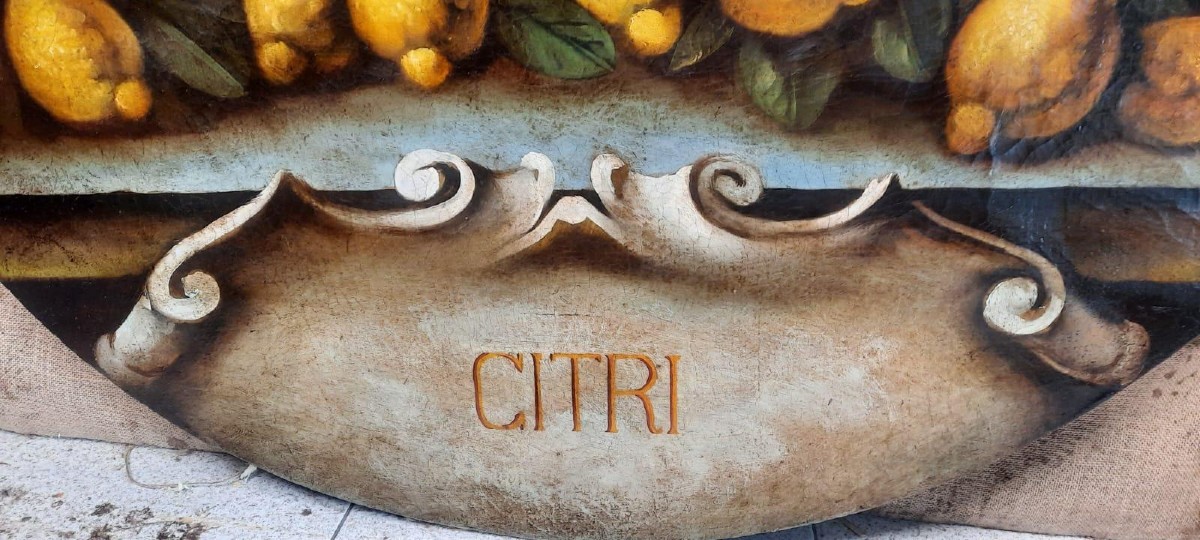 Oil Painting On Canvas, Lemons, 17th Century Style, Italian Painter - Diameter 100 Cm-photo-3