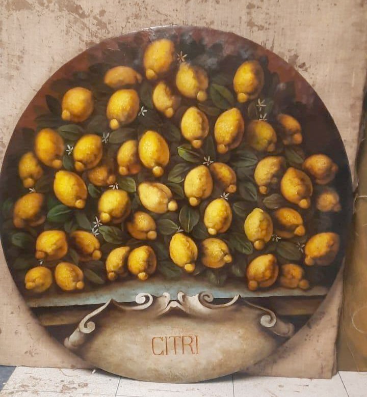 Oil Painting On Canvas, Lemons, 17th Century Style, Italian Painter - Diameter 100 Cm