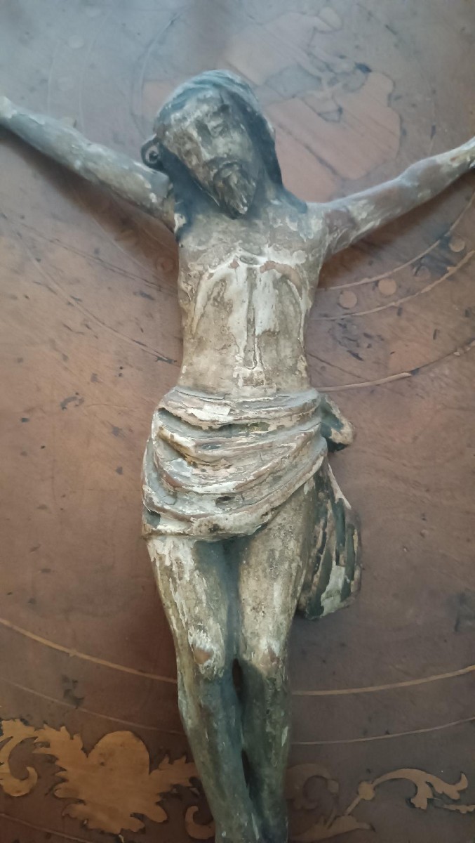 Christ En Bois Polychrome Antique Du XVIIIe Siècle-photo-2