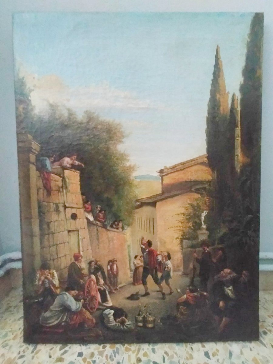 Printure Huile Sur Toile Ancien Italie-photo-4