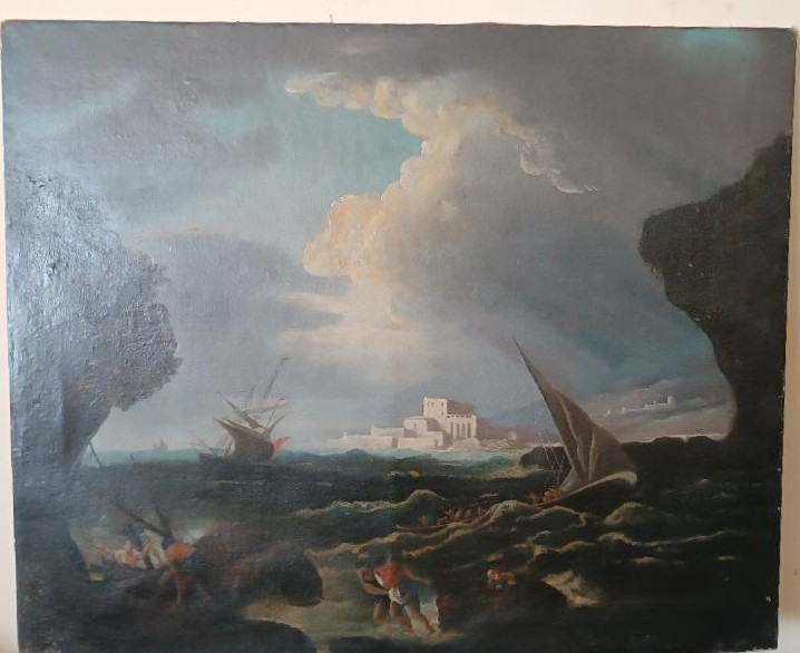 Peinture à l'Huile Sur Toile Fin Du XVIIe Siècle - école Flamande - Navires Dans La Tempête-photo-2