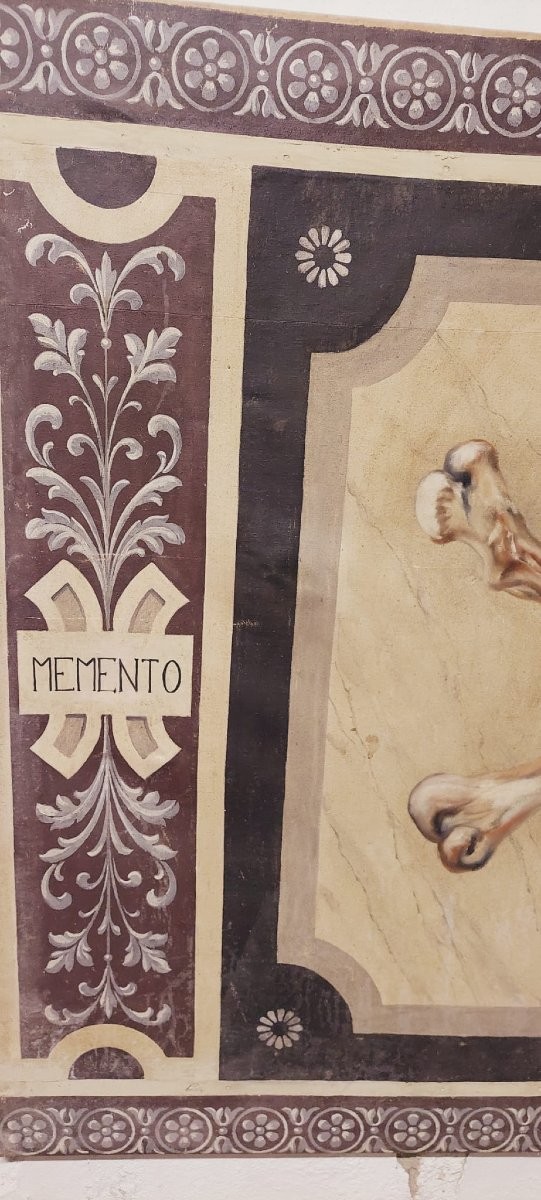 Memento Mori Grande Peinture à La Détrempe Sur Toile 18ème Siècle. Italie - 174 Cm-photo-4