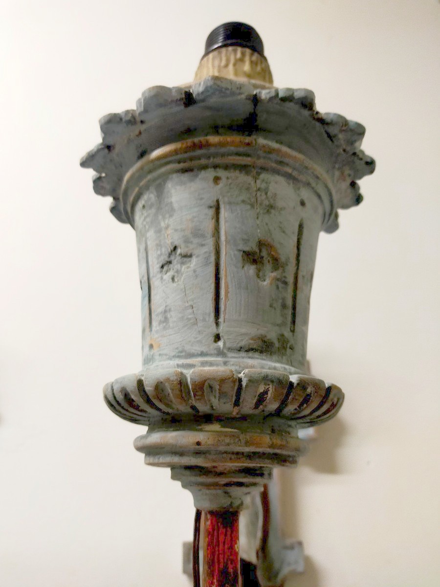 Pair Of Appliques In Lacquered Wood With Wrought Iron Shoots,-photo-4