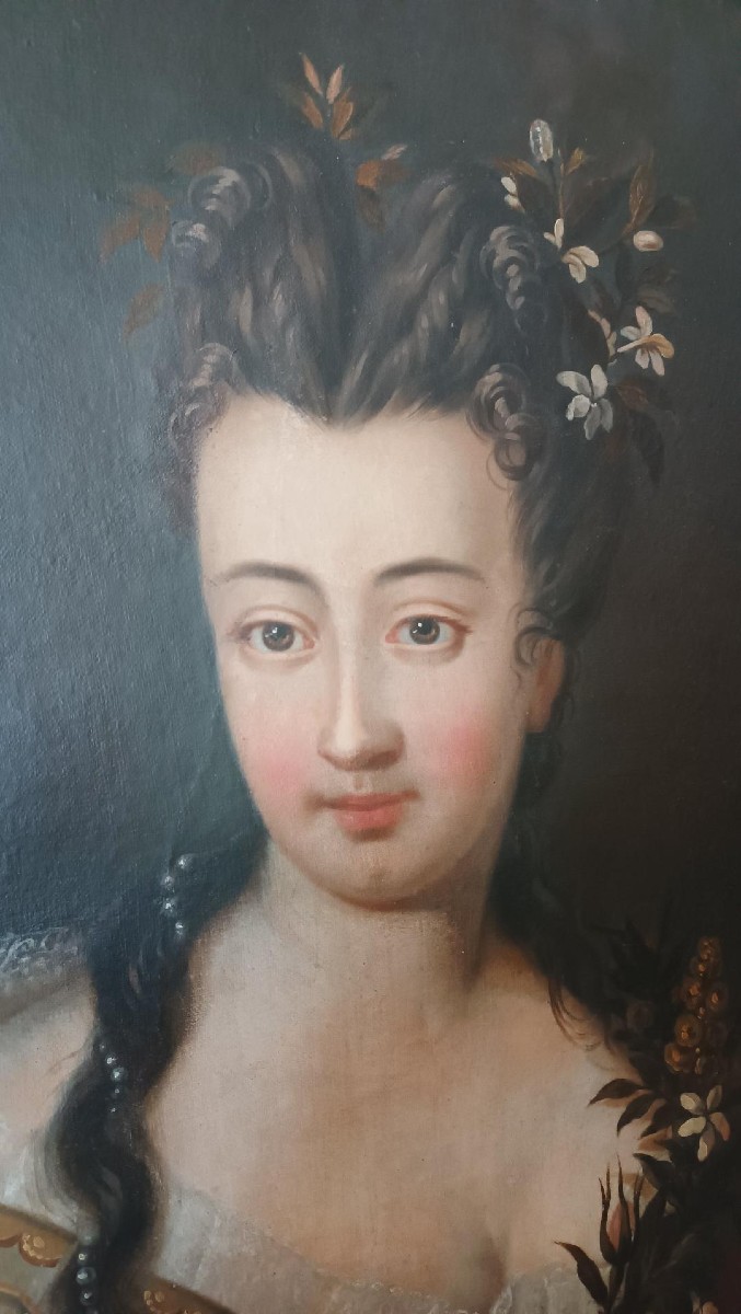 Tableau ovale portrait d'une noble femme École italienne du XVIIIe siècle 108 cm x 84 cm-photo-3