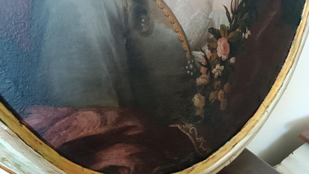 Tableau ovale portrait d'une noble femme École italienne du XVIIIe siècle 108 cm x 84 cm-photo-4