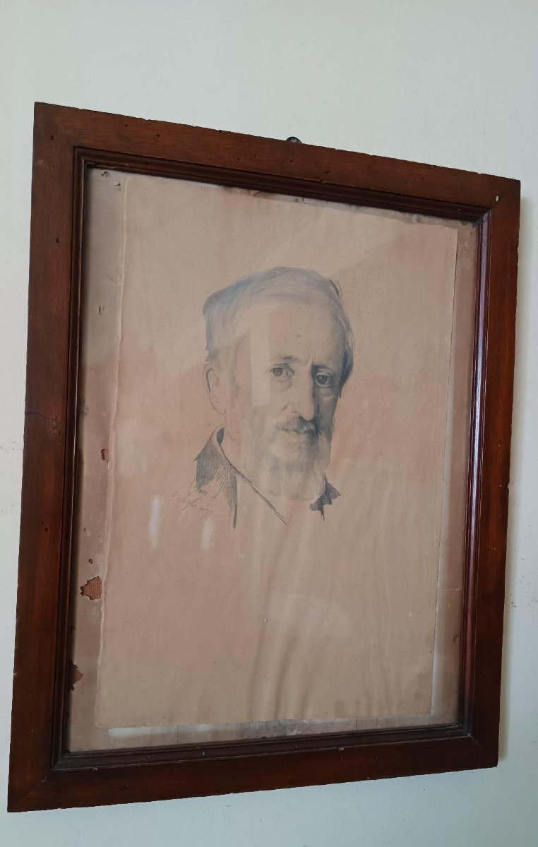 Pencil Drawing On Paper - Portrait Of Cesare Altoviti - Antonio Ciseri 1871--photo-3