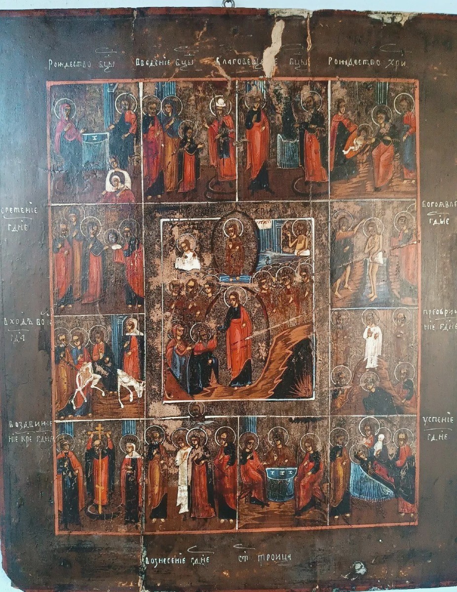 Ancient Russian Icon Early 19th Century - The 12 Feasts-photo-3
