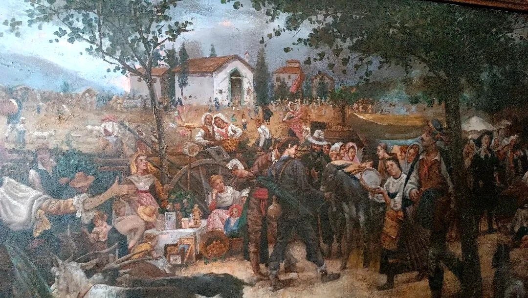 Large Oil On Canvas From The Early 1900s Depicting A Village Festival In Southern Italy.-photo-3