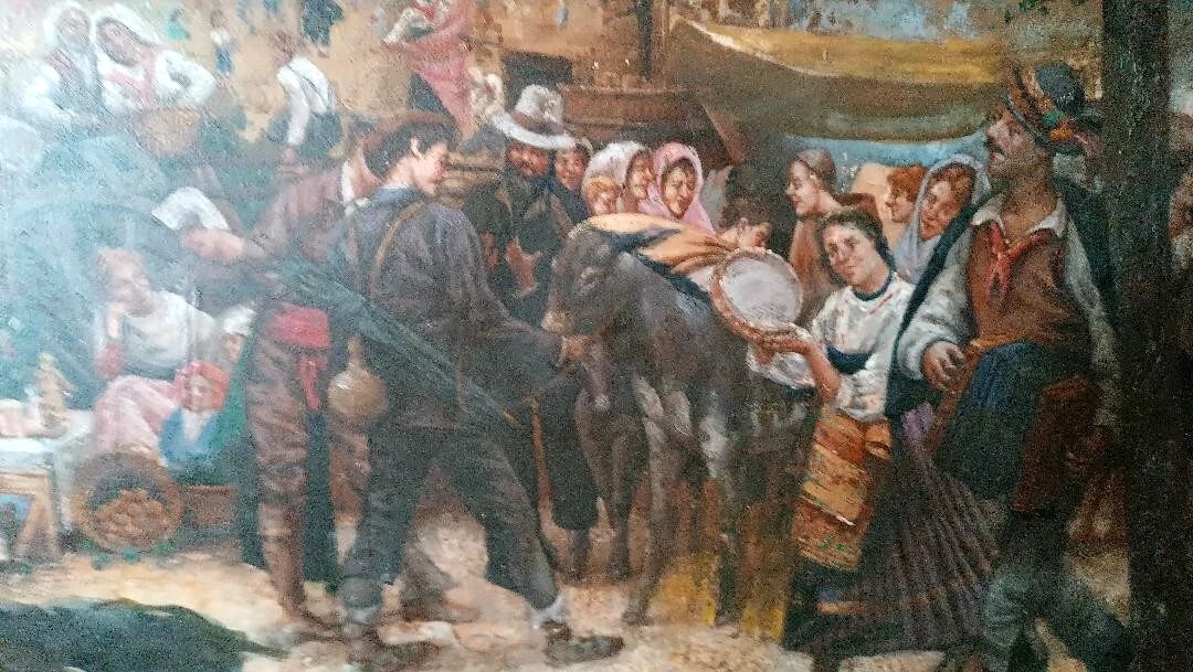 Large Oil On Canvas From The Early 1900s Depicting A Village Festival In Southern Italy.-photo-4